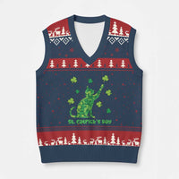 Funny St Catricks Day V-Neck Knit Sweater Vest Lucky Shamrock Cat Saint Pattys
