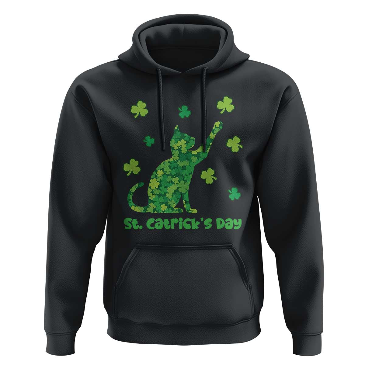Funny St Catricks Day Hoodie Lucky Shamrock Cat Saint Pattys