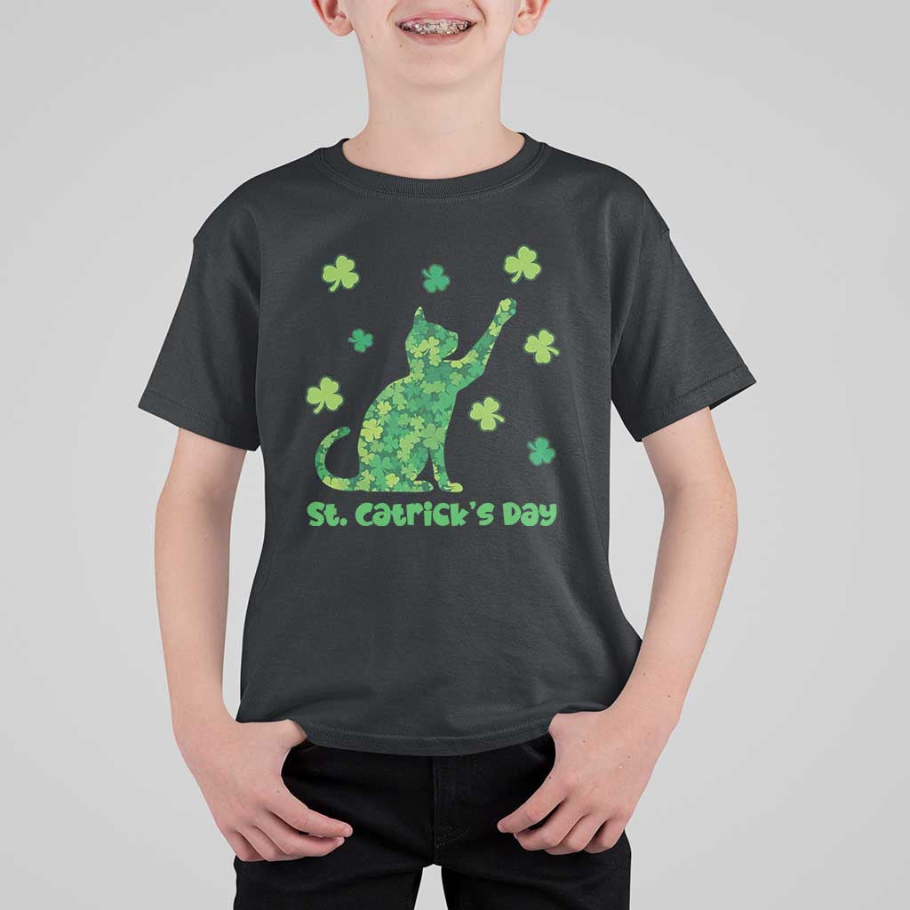Funny St Catricks Day T Shirt For Kid Lucky Shamrock Cat Saint Pattys
