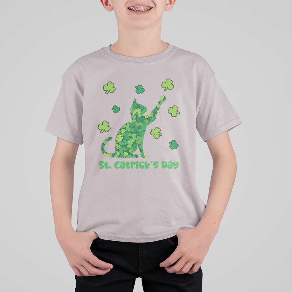 Funny St Catricks Day T Shirt For Kid Lucky Shamrock Cat Saint Pattys