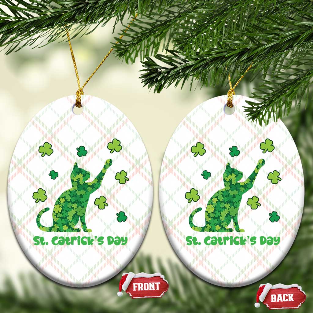 Funny St Catricks Day Ceramic Ornament Lucky Shamrock Cat Saint Pattys