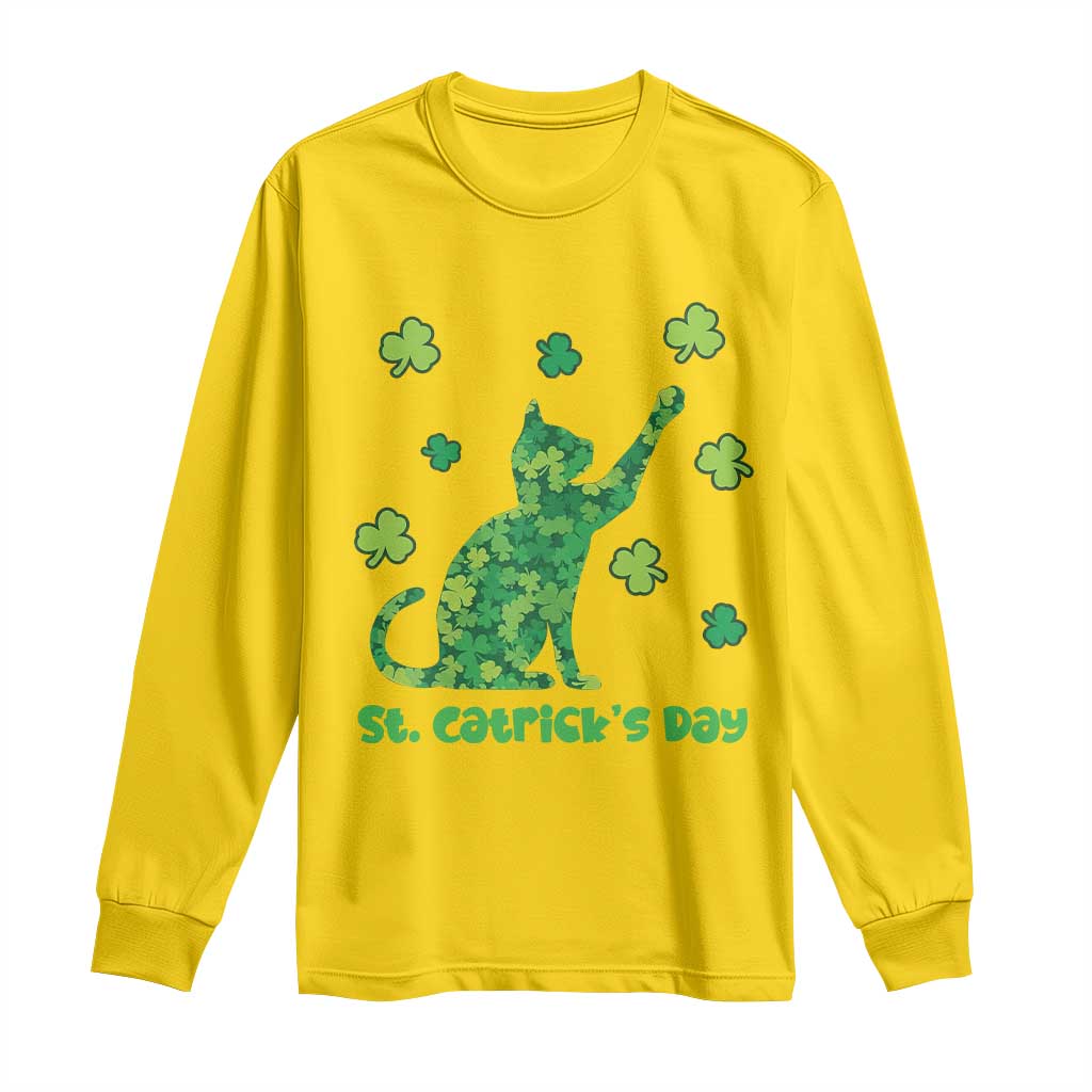 Funny St Catricks Day Long Sleeve Shirt Lucky Shamrock Cat Saint Pattys