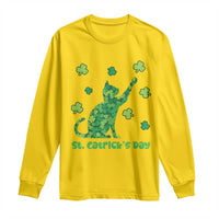Funny St Catricks Day Long Sleeve Shirt Lucky Shamrock Cat Saint Pattys