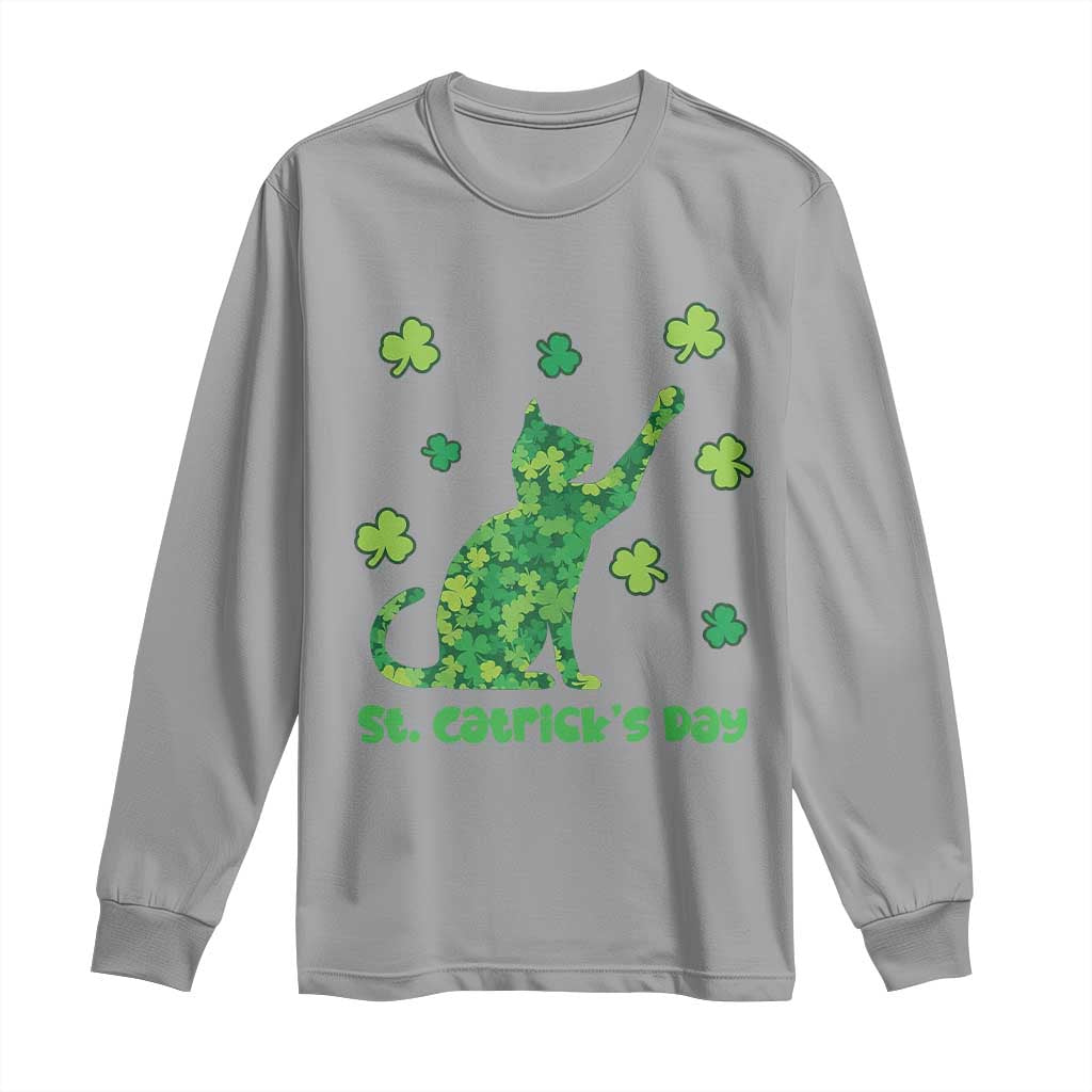 Funny St Catricks Day Long Sleeve Shirt Lucky Shamrock Cat Saint Pattys