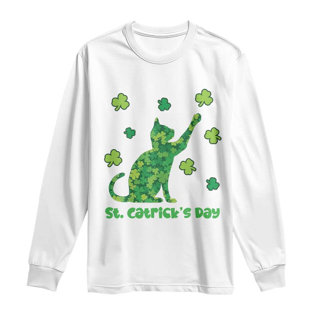 Funny St Catricks Day Long Sleeve Shirt Lucky Shamrock Cat Saint Pattys
