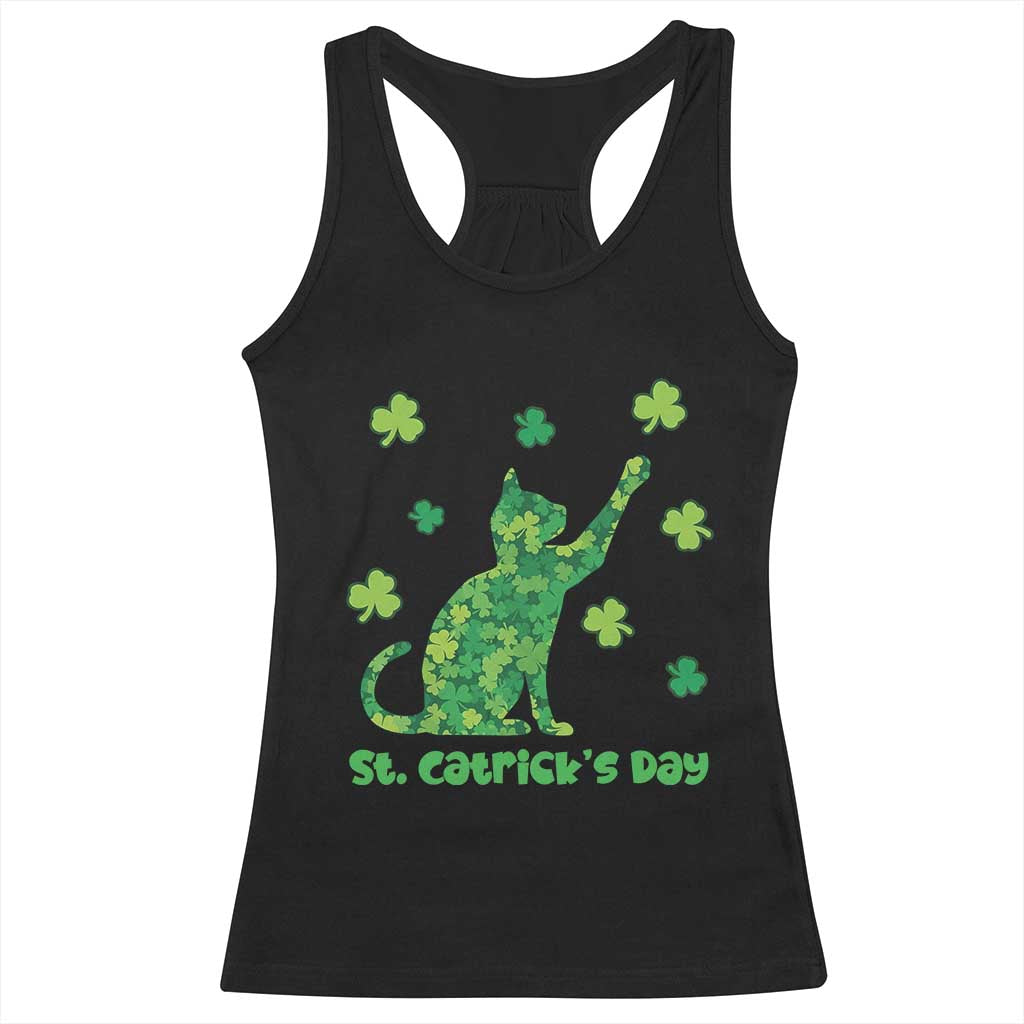 Funny St Catricks Day Racerback Tank Top Lucky Shamrock Cat Saint Pattys