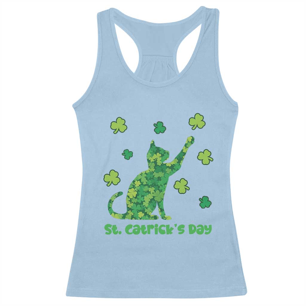 Funny St Catricks Day Racerback Tank Top Lucky Shamrock Cat Saint Pattys