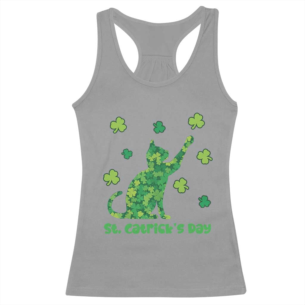 Funny St Catricks Day Racerback Tank Top Lucky Shamrock Cat Saint Pattys