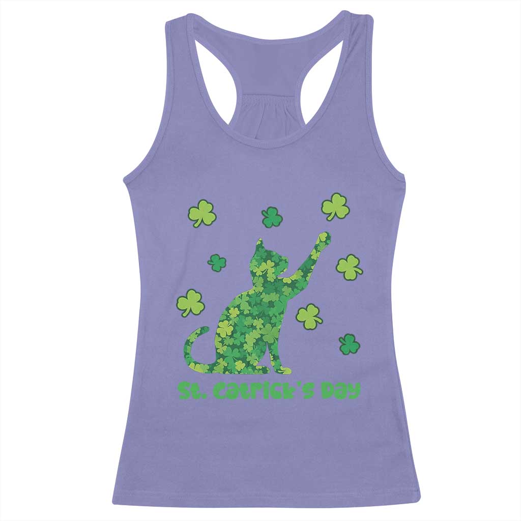 Funny St Catricks Day Racerback Tank Top Lucky Shamrock Cat Saint Pattys