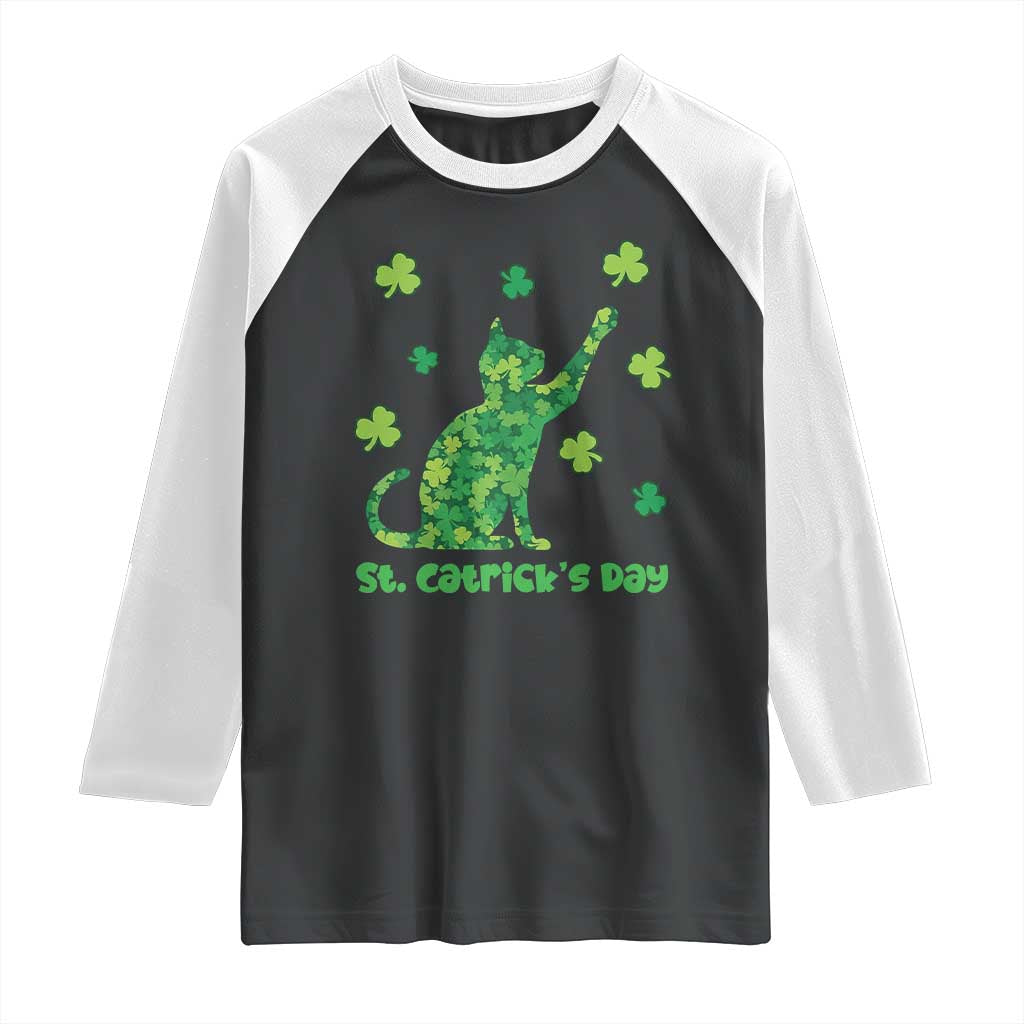 Funny St Catricks Day Raglan Shirt Lucky Shamrock Cat Saint Pattys