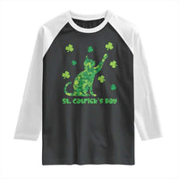 Funny St Catricks Day Raglan Shirt Lucky Shamrock Cat Saint Pattys