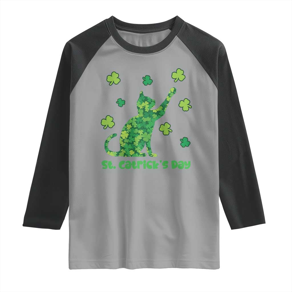 Funny St Catricks Day Raglan Shirt Lucky Shamrock Cat Saint Pattys