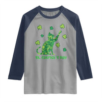 Funny St Catricks Day Raglan Shirt Lucky Shamrock Cat Saint Pattys