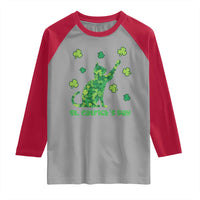 Funny St Catricks Day Raglan Shirt Lucky Shamrock Cat Saint Pattys