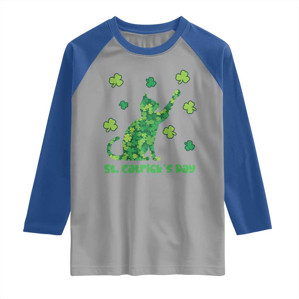 Funny St Catricks Day Raglan Shirt Lucky Shamrock Cat Saint Pattys