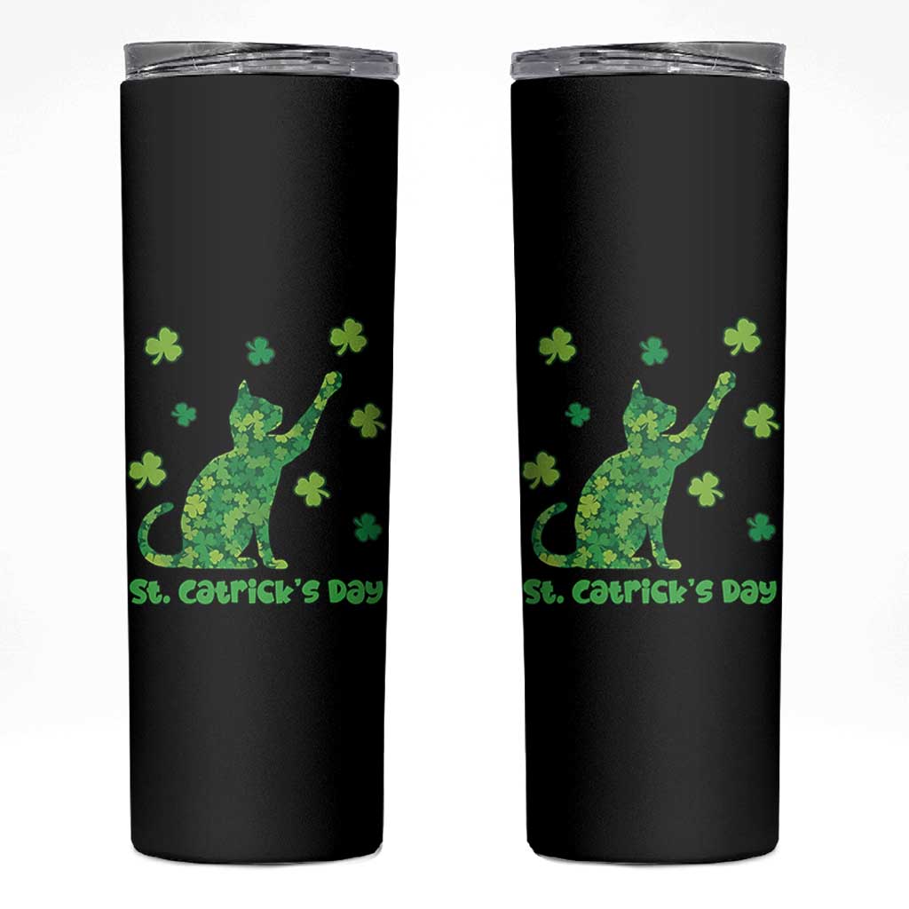 Funny St Catricks Day Skinny Tumbler Lucky Shamrock Cat Saint Pattys
