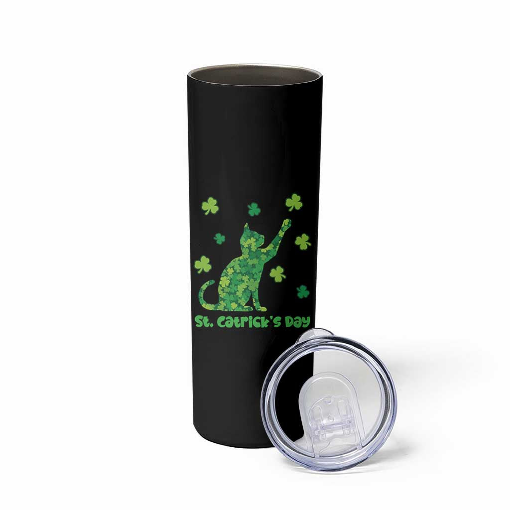 Funny St Catricks Day Skinny Tumbler Lucky Shamrock Cat Saint Pattys
