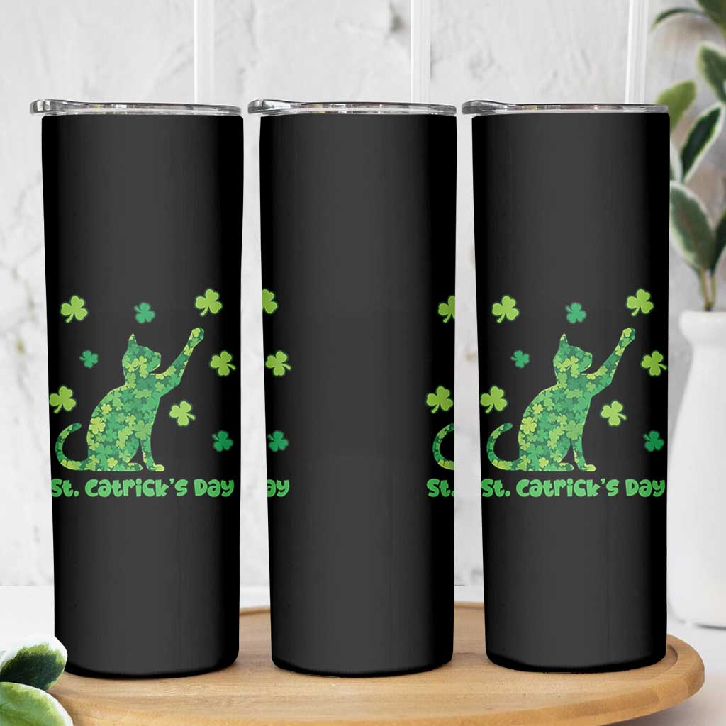 Funny St Catricks Day Skinny Tumbler Lucky Shamrock Cat Saint Pattys