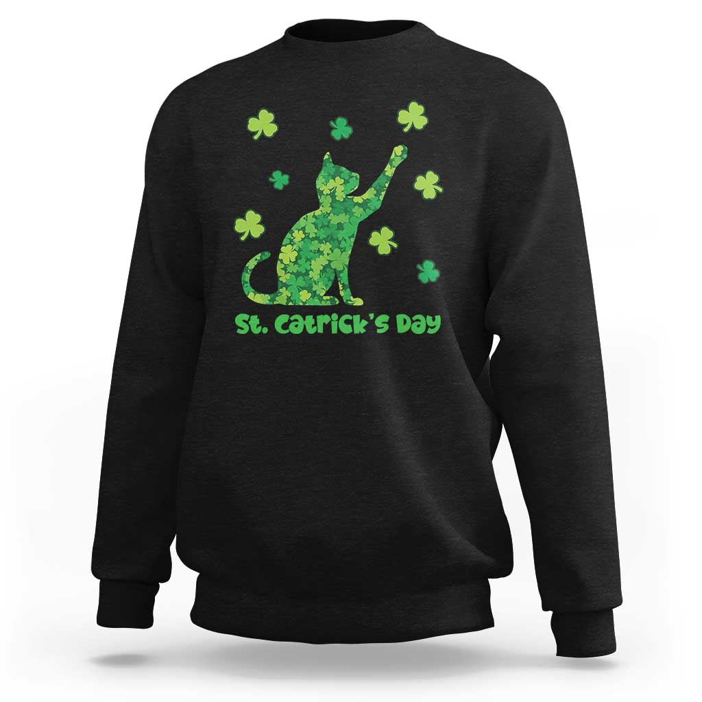 Funny St Catricks Day Sweatshirt Lucky Shamrock Cat Saint Pattys