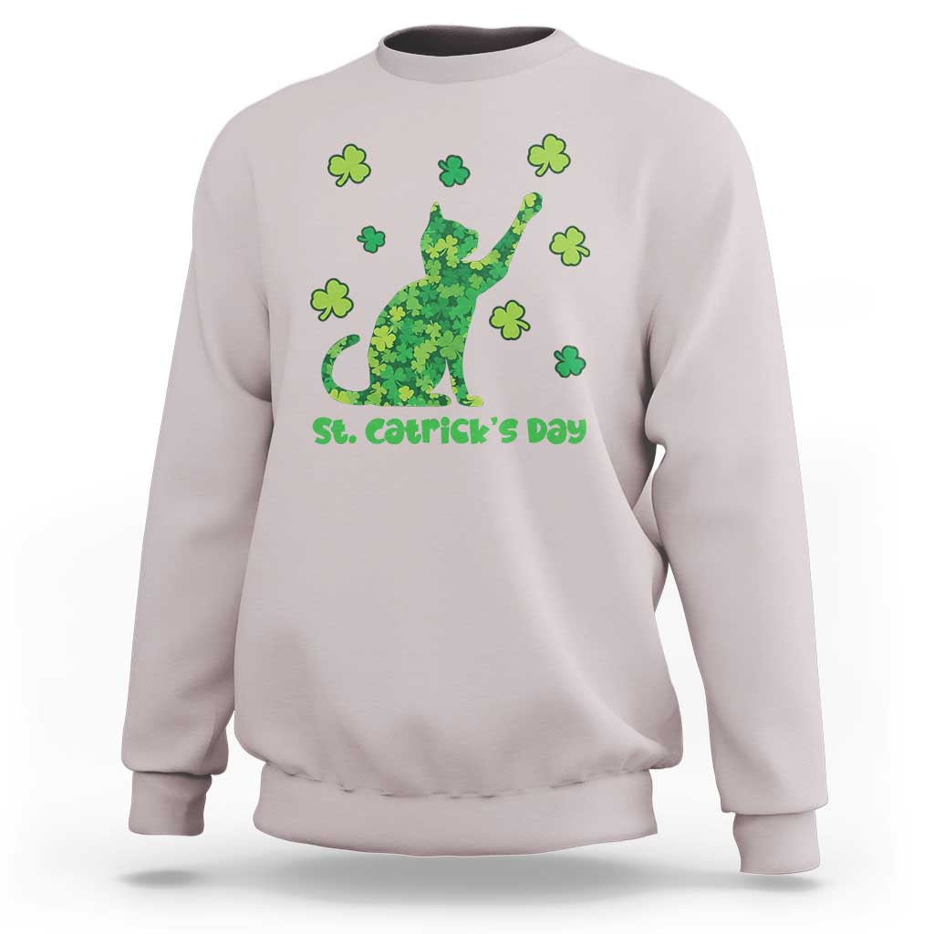 Funny St Catricks Day Sweatshirt Lucky Shamrock Cat Saint Pattys