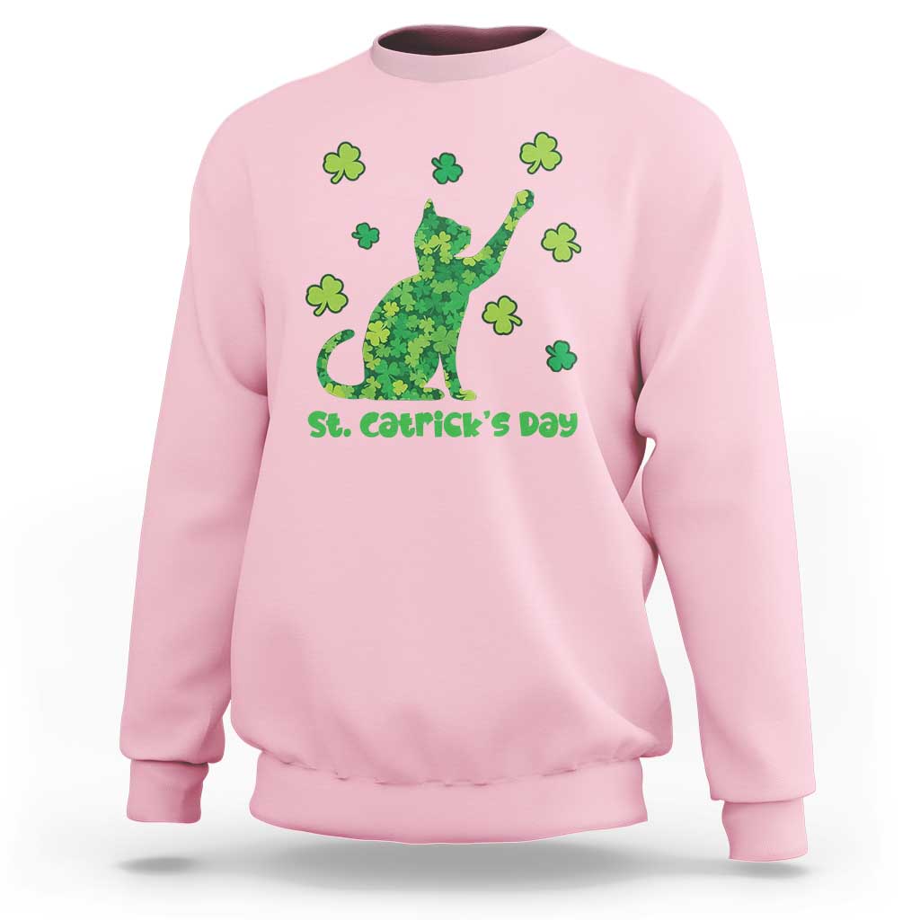 Funny St Catricks Day Sweatshirt Lucky Shamrock Cat Saint Pattys