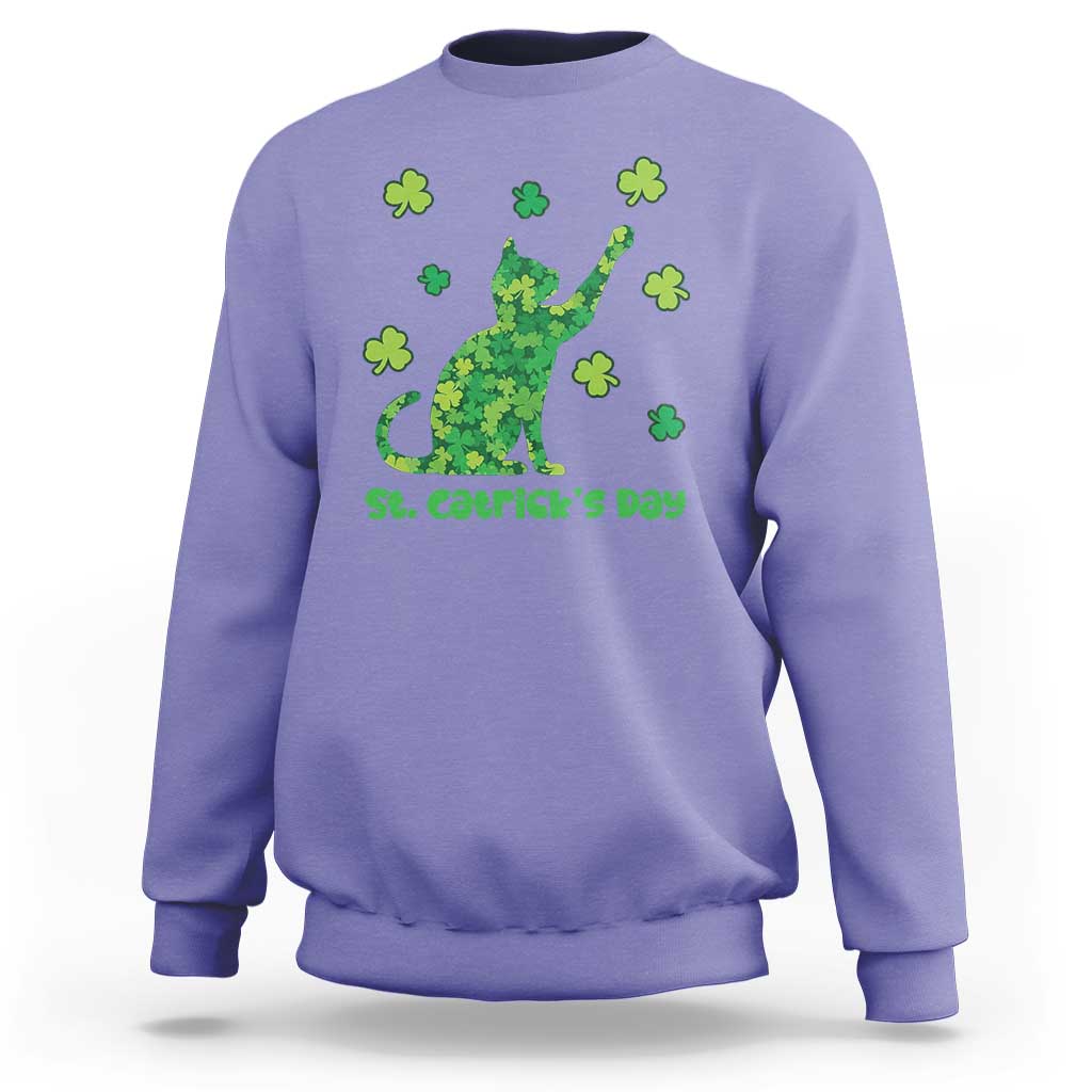Funny St Catricks Day Sweatshirt Lucky Shamrock Cat Saint Pattys