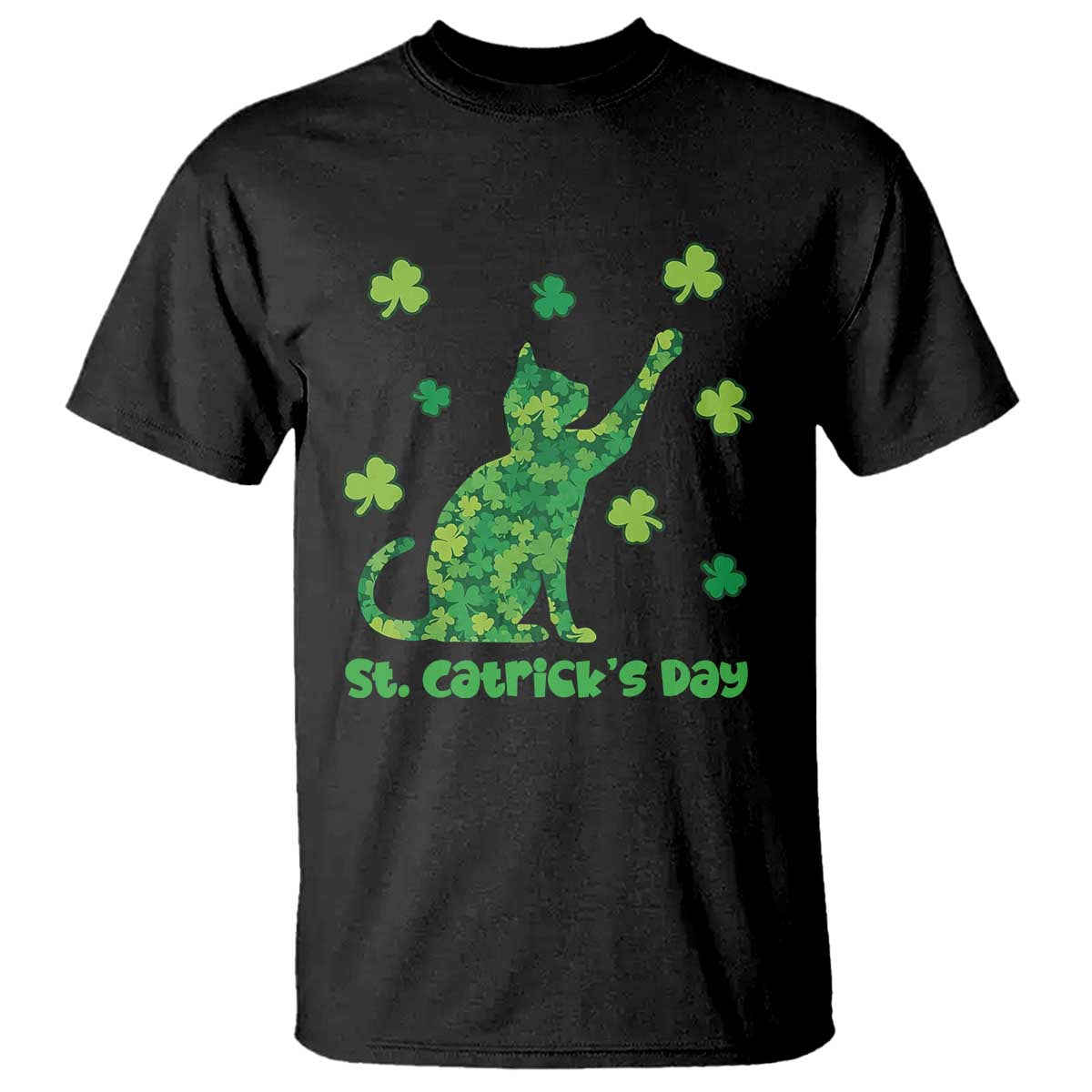 Funny St Catricks Day T Shirt Lucky Shamrock Cat Saint Pattys