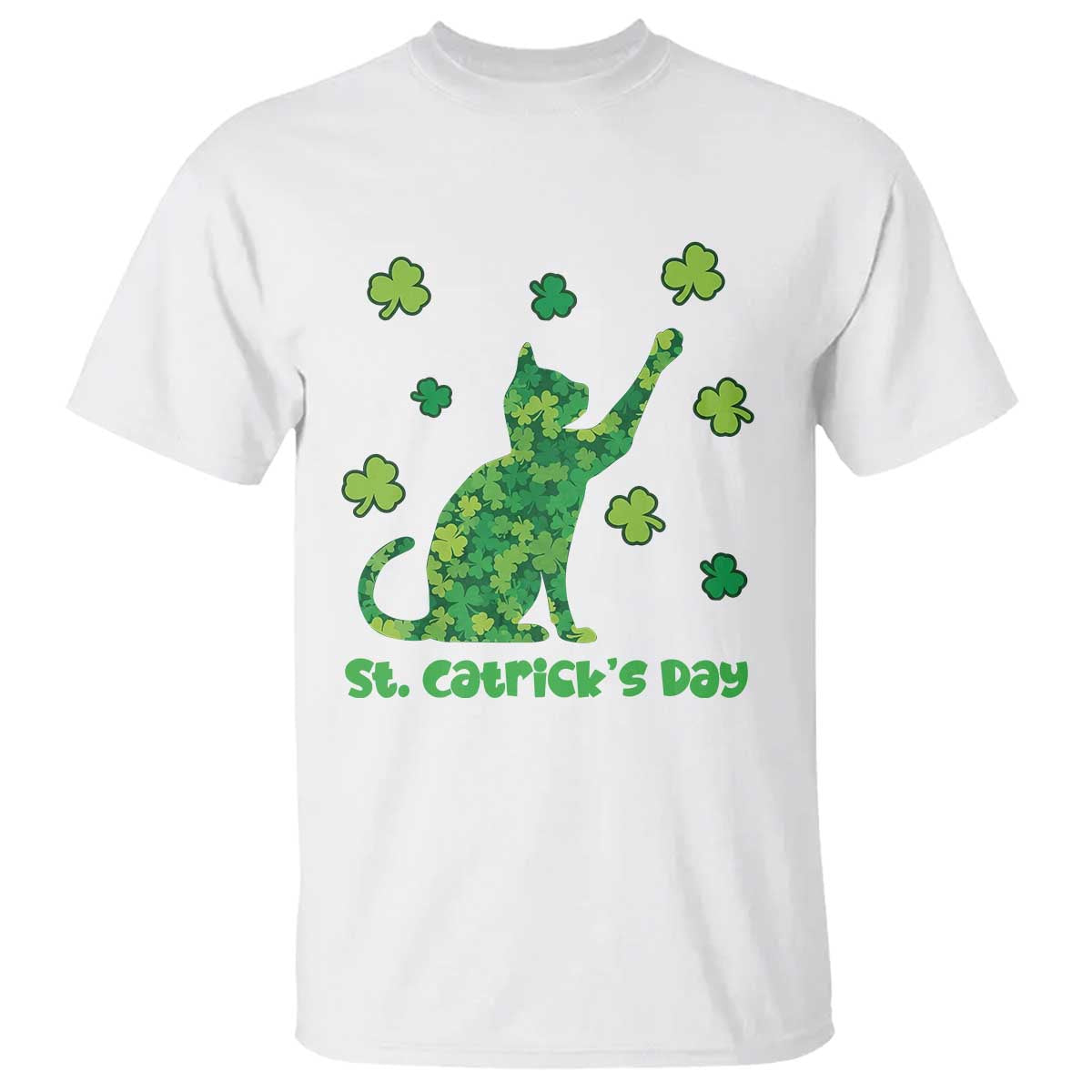 Funny St Catricks Day T Shirt Lucky Shamrock Cat Saint Pattys