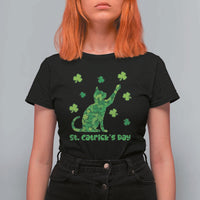 Funny St Catricks Day T Shirt For Women Lucky Shamrock Cat Saint Pattys