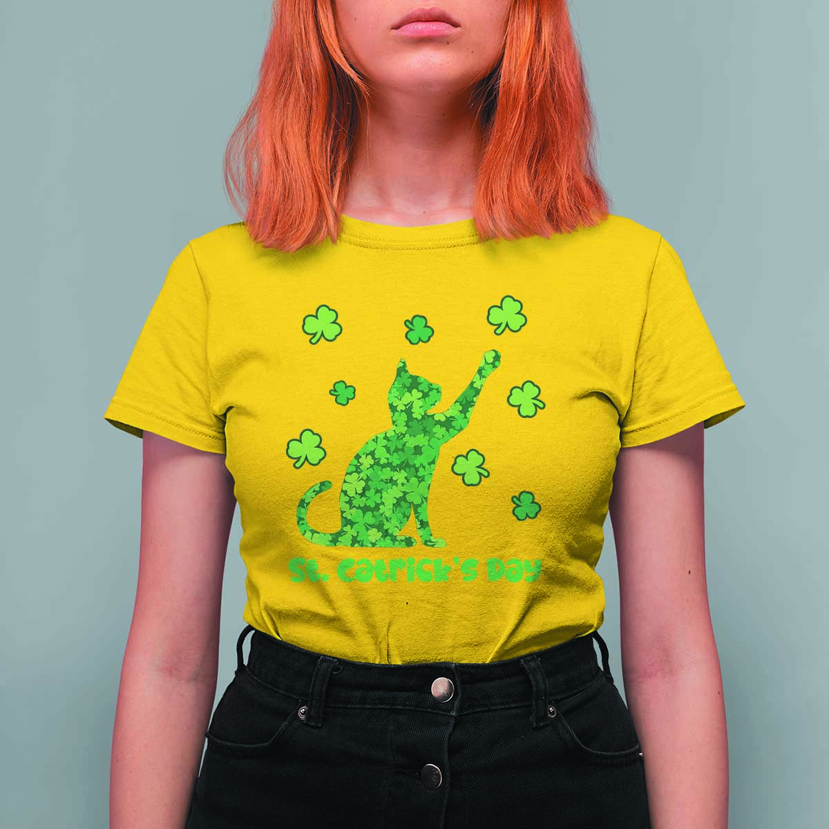 Funny St Catricks Day T Shirt For Women Lucky Shamrock Cat Saint Pattys