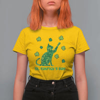 Funny St Catricks Day T Shirt For Women Lucky Shamrock Cat Saint Pattys