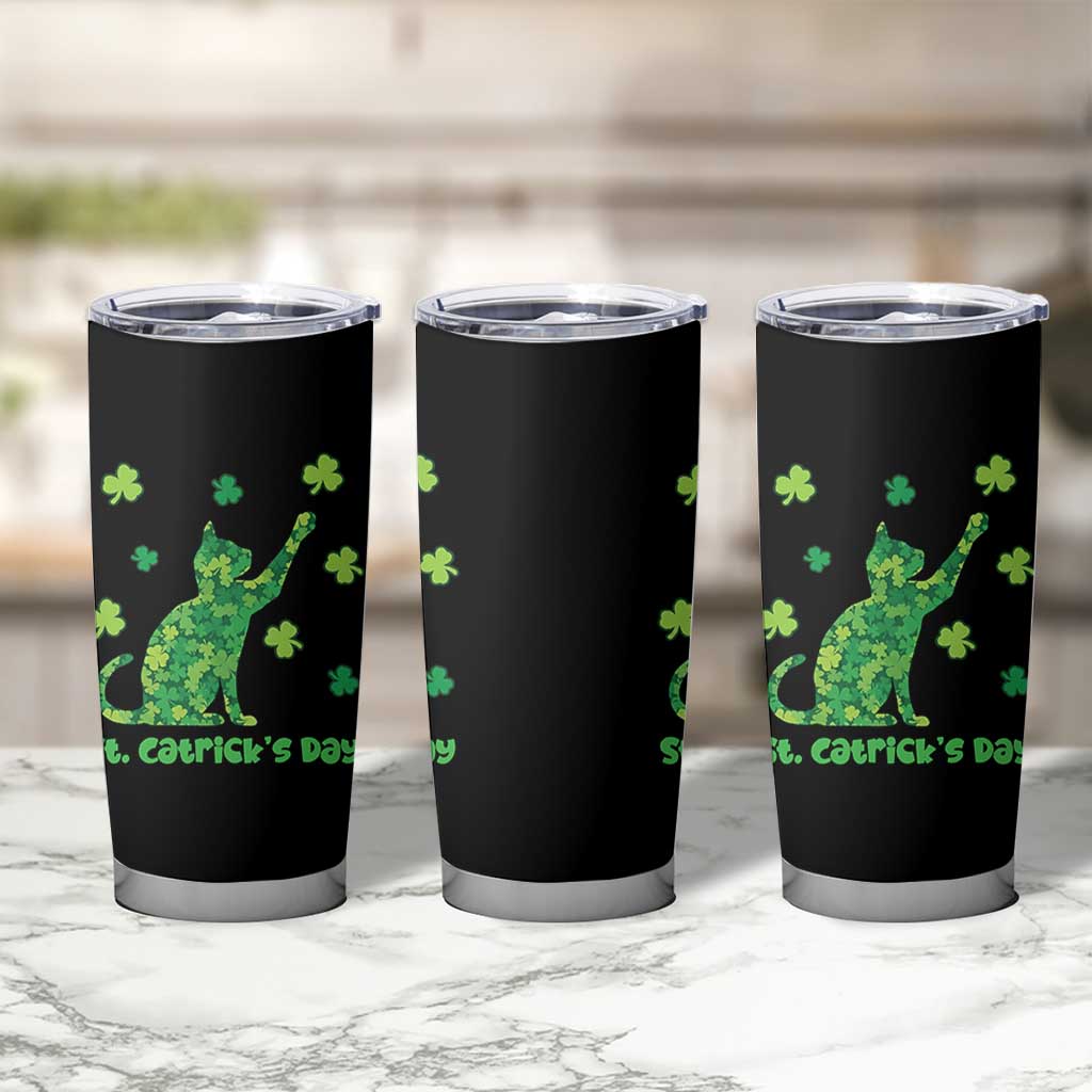 Funny St Catricks Day Tumbler Cup Lucky Shamrock Cat Saint Pattys