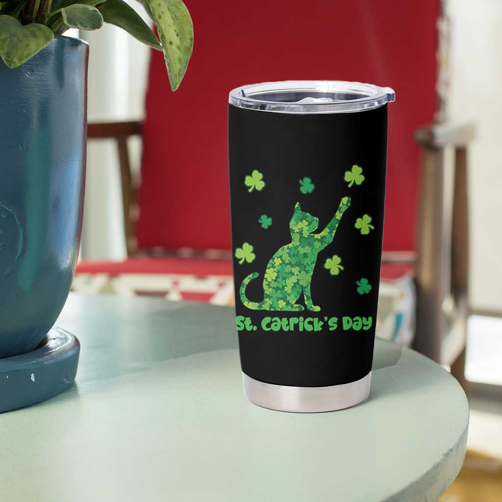 Funny St Catricks Day Tumbler Cup Lucky Shamrock Cat Saint Pattys