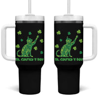Funny St Catricks Day Tumbler With Handle Lucky Shamrock Cat Saint Pattys
