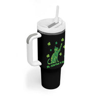 Funny St Catricks Day Tumbler With Handle Lucky Shamrock Cat Saint Pattys