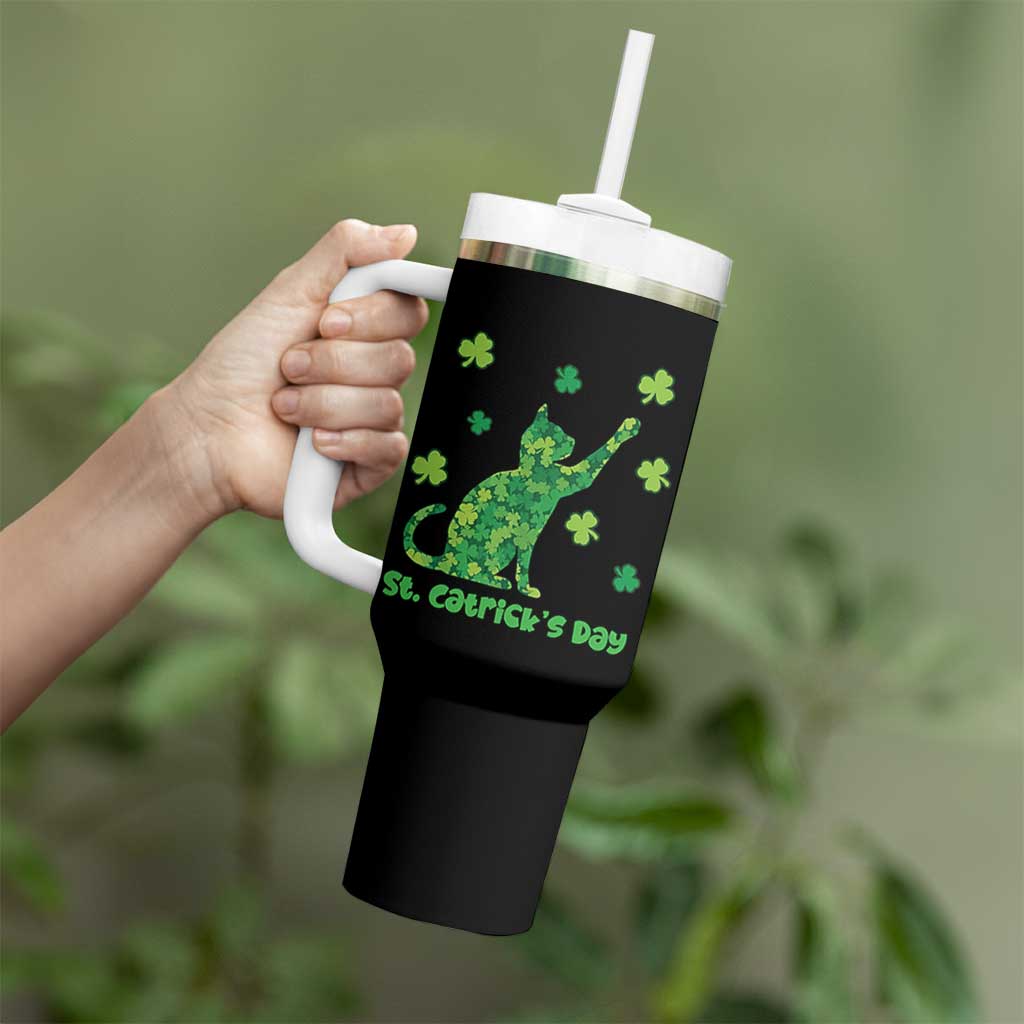 Funny St Catricks Day Tumbler With Handle Lucky Shamrock Cat Saint Pattys