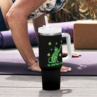Funny St Catricks Day Tumbler With Handle Lucky Shamrock Cat Saint Pattys
