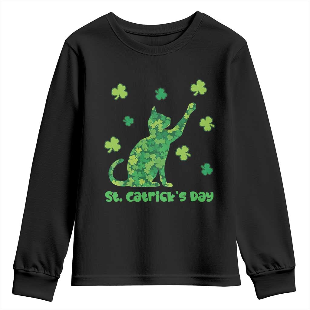 Funny St Catricks Day Youth Sweatshirt Lucky Shamrock Cat Saint Pattys