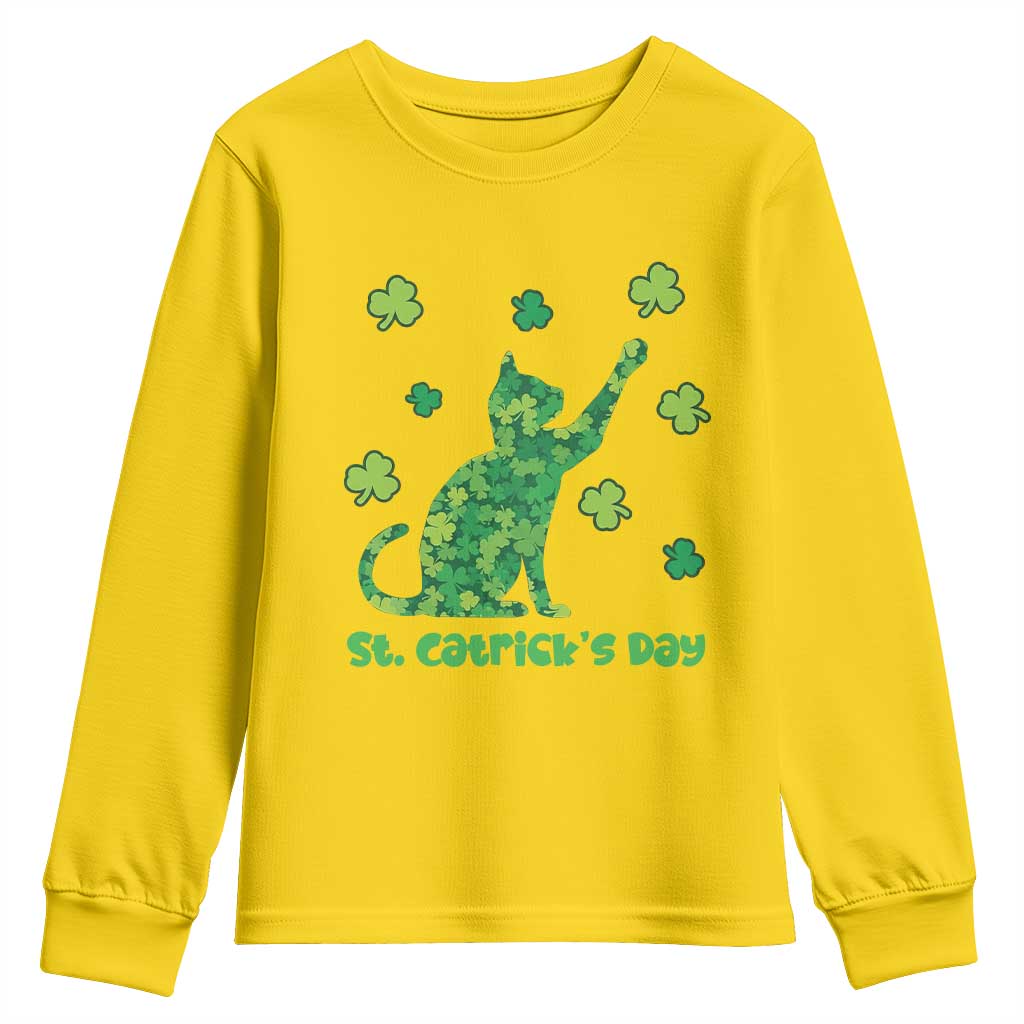 Funny St Catricks Day Youth Sweatshirt Lucky Shamrock Cat Saint Pattys