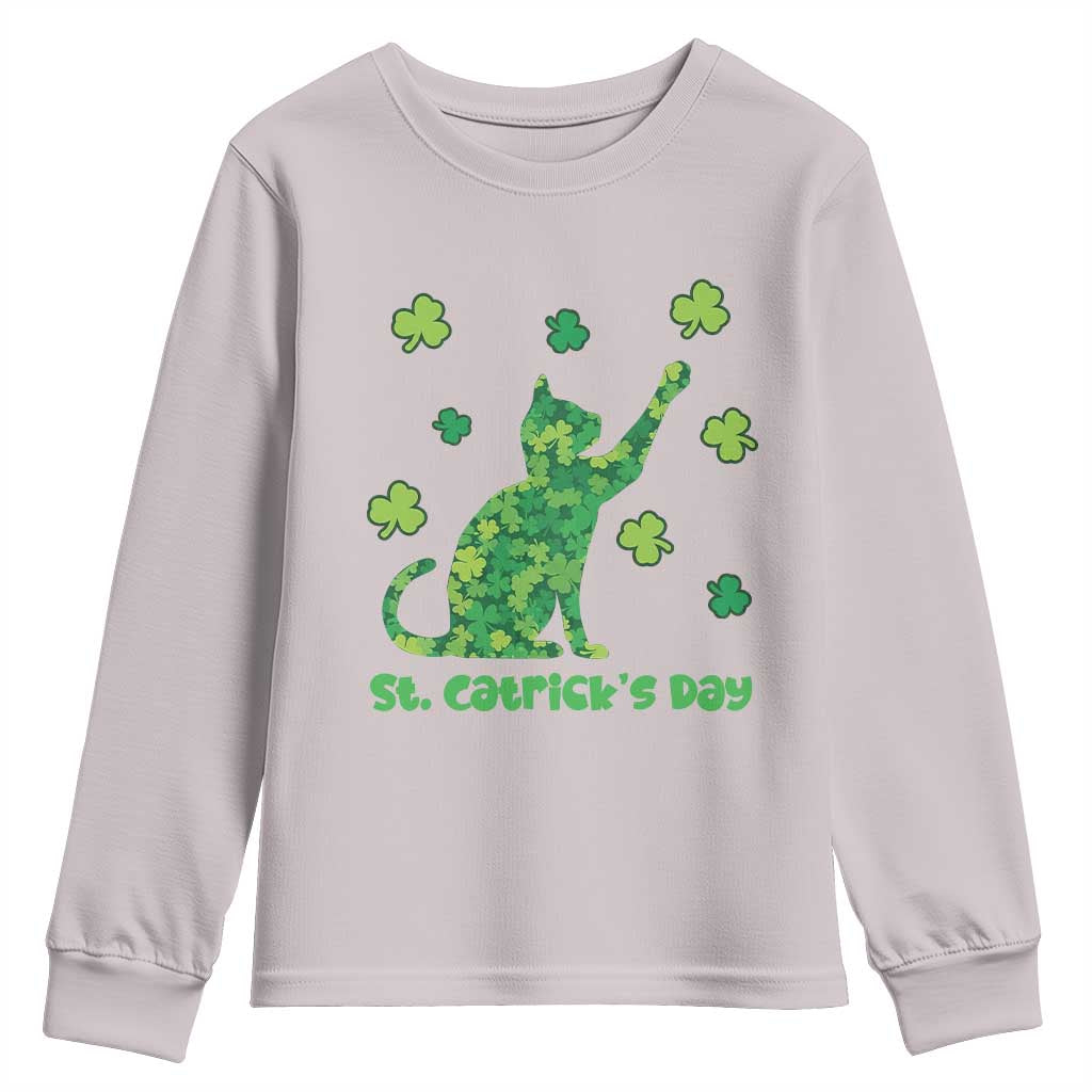 Funny St Catricks Day Youth Sweatshirt Lucky Shamrock Cat Saint Pattys