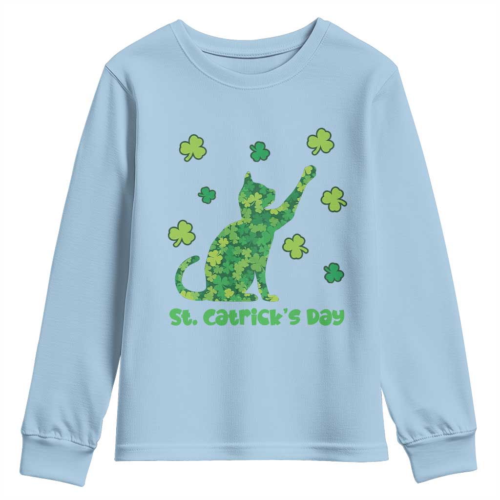 Funny St Catricks Day Youth Sweatshirt Lucky Shamrock Cat Saint Pattys