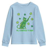 Funny St Catricks Day Youth Sweatshirt Lucky Shamrock Cat Saint Pattys