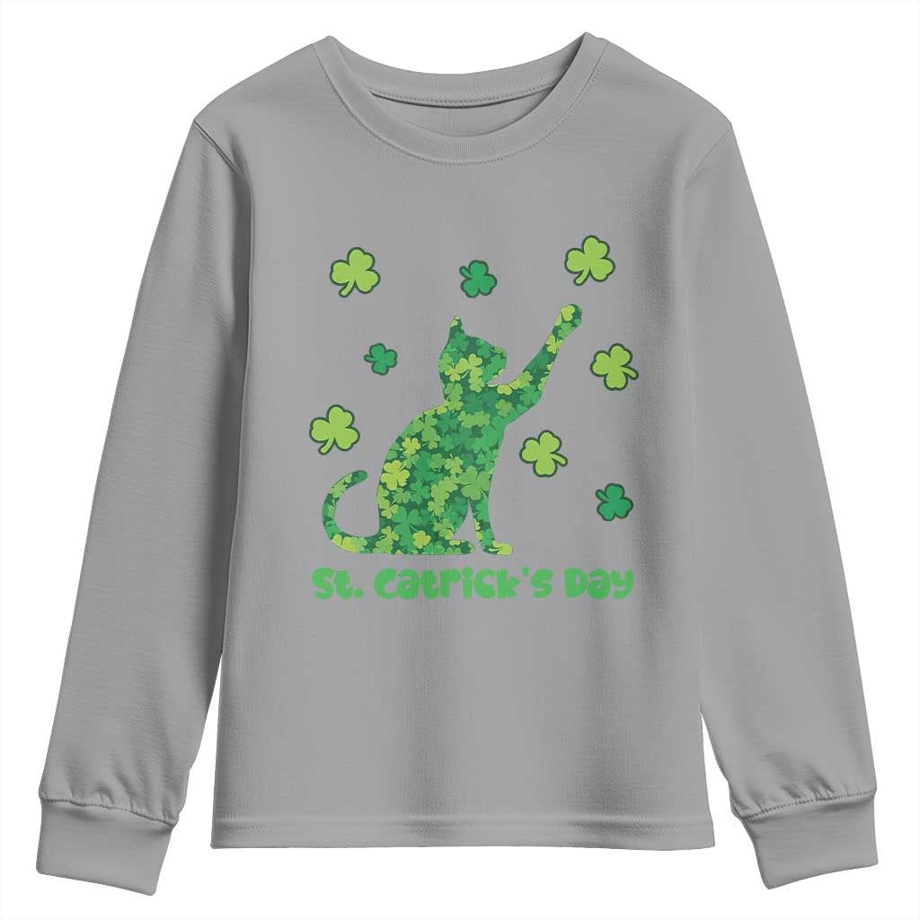 Funny St Catricks Day Youth Sweatshirt Lucky Shamrock Cat Saint Pattys