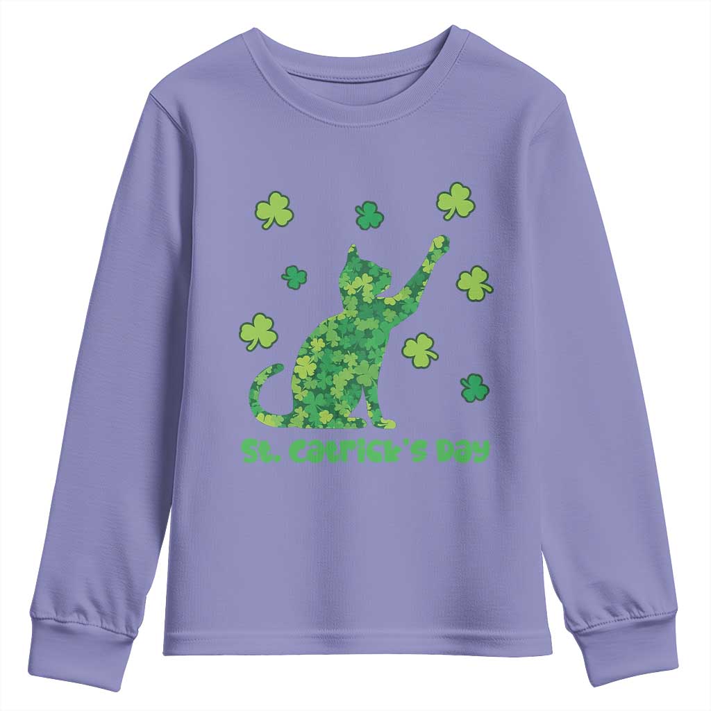 Funny St Catricks Day Youth Sweatshirt Lucky Shamrock Cat Saint Pattys