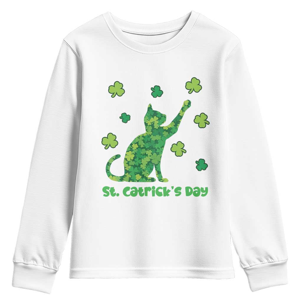 Funny St Catricks Day Youth Sweatshirt Lucky Shamrock Cat Saint Pattys