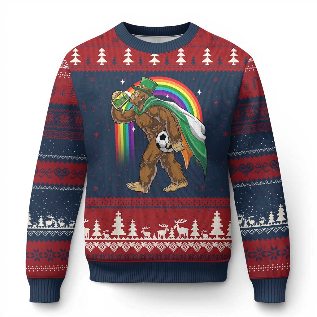 Funny Bigfoot Drinking Beer Ugly Christmas Sweater St Patricks Day Soccer Lover