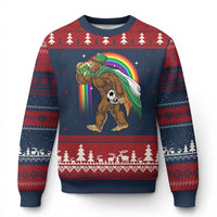 Funny Bigfoot Drinking Beer Ugly Christmas Sweater St Patricks Day Soccer Lover