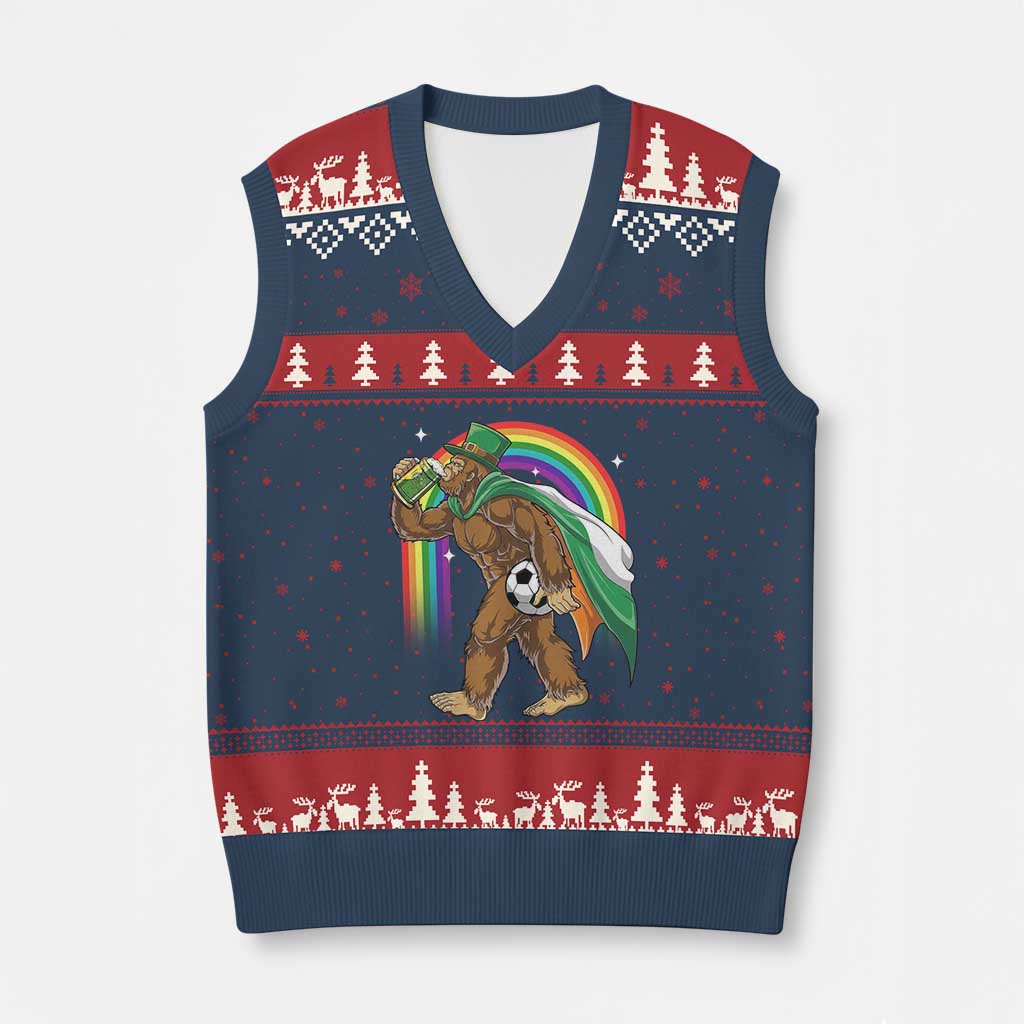 Funny Bigfoot Drinking Beer V-Neck Knit Sweater Vest St Patricks Day Soccer Lover