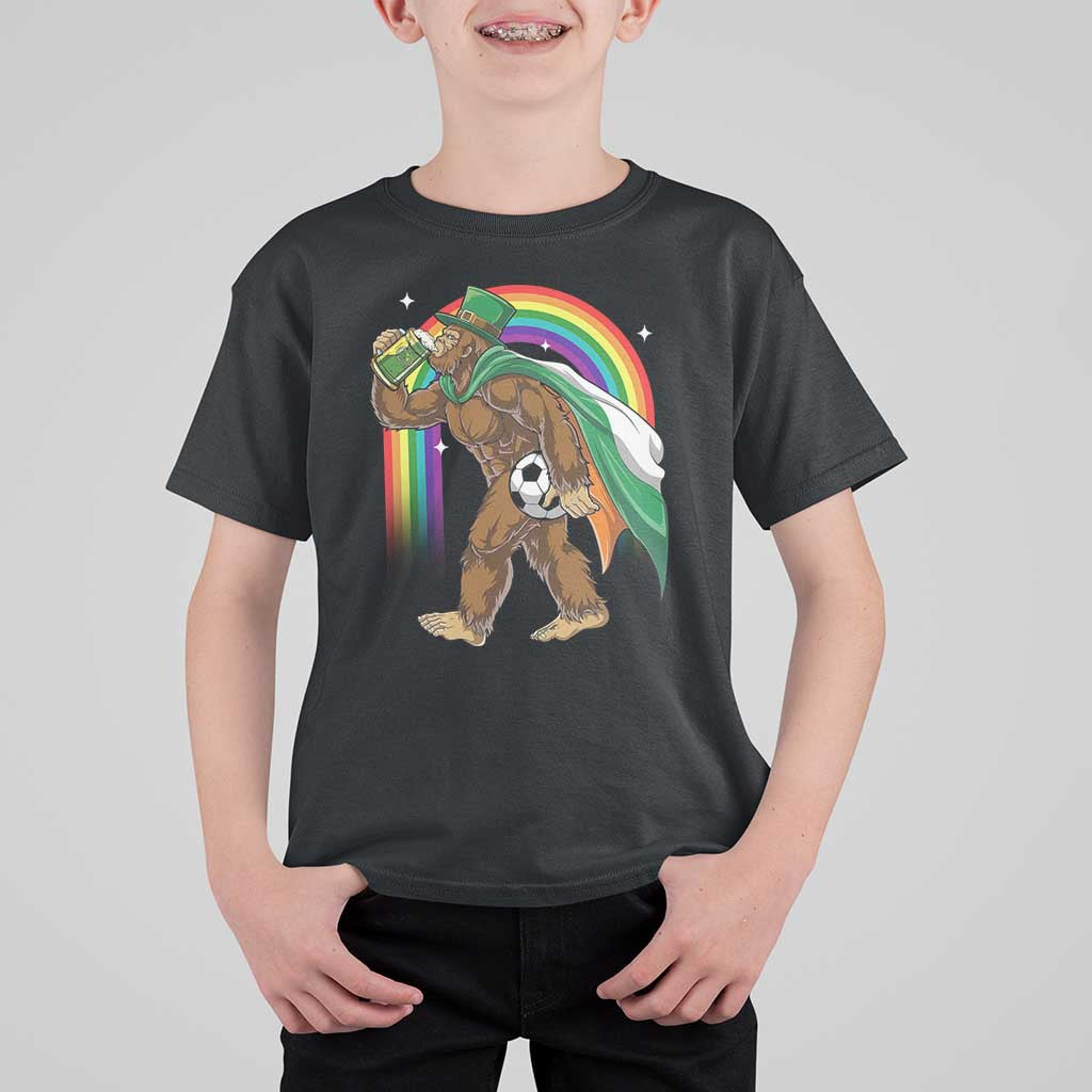 Funny Bigfoot Drinking Beer T Shirt For Kid St Patricks Day Soccer Lover