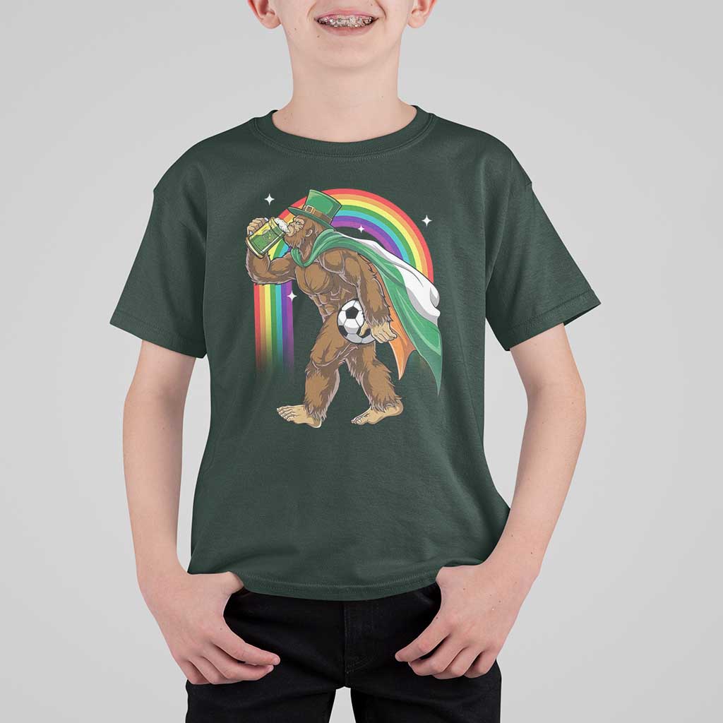 Funny Bigfoot Drinking Beer T Shirt For Kid St Patricks Day Soccer Lover